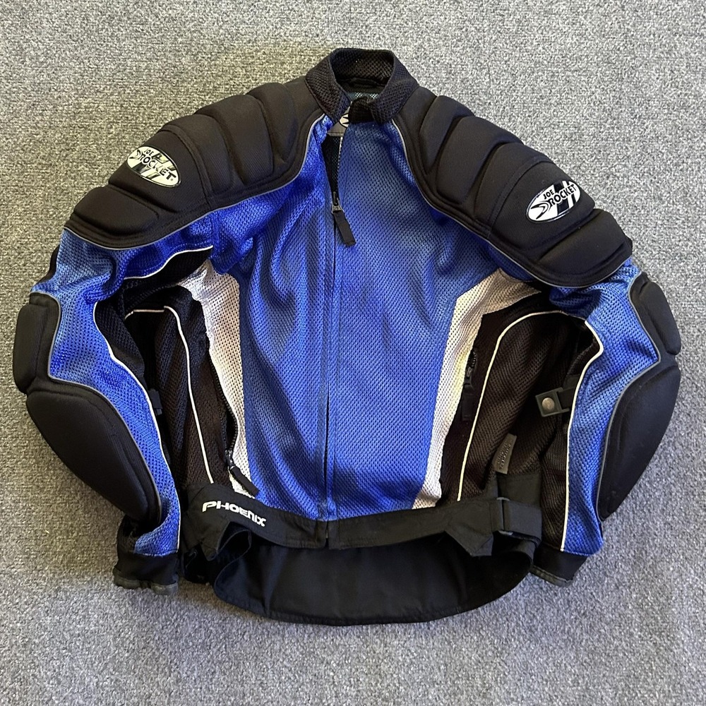Joe Rocket Phoenix Jacket Mens Large Blue Mesh Motorcycle Armor Kidney Belt